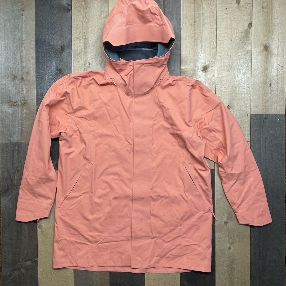 VIEV Women's LARGE Gemma Mid GoreTex Waterproof Jacket Coral Hooded Rain Shell